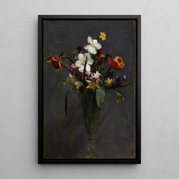Bloemen van de lente: tulpen, narcissen, hyacinten, narcis en goudsbloemen - Henri Fantin-Latour | Reproduction — ingelijst kunstwerk aan de muur