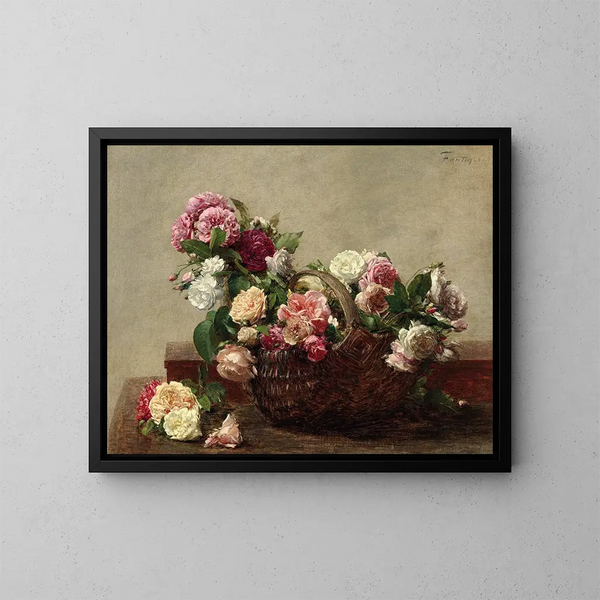 Mandje met rozen - Henri Fantin-Latour — ingelijst kunstwerk aan de muur