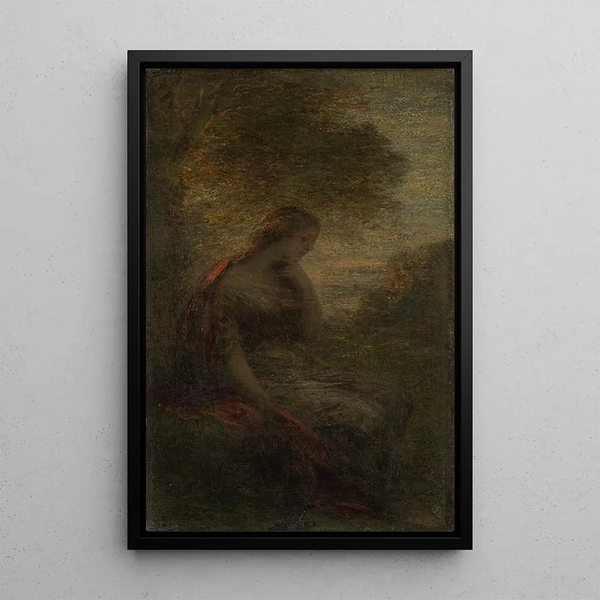 Jonge vrouw onder een boom bij zonsondergang, genoemd Herfst - Henri Fantin-Latour — ingelijst kunstwerk aan de muur