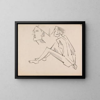 Twee studies van figuren - Henri Gaudier-Brzeska — ingelijst kunstwerk aan de muur