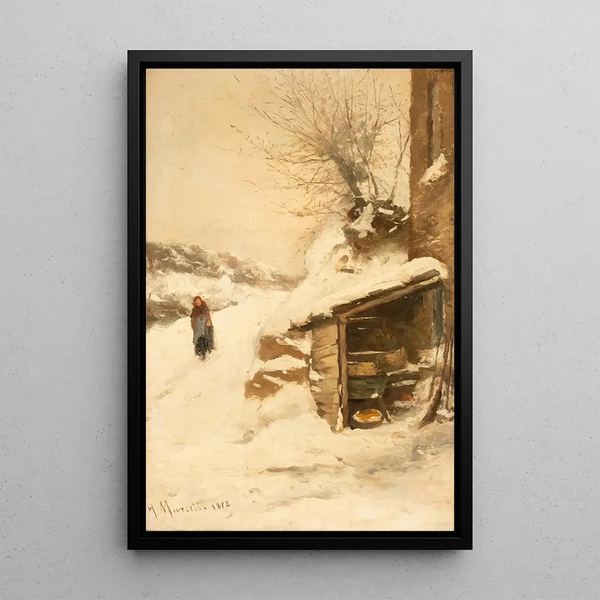 Paysanne dans un paysage enneigé - Henri Joseph Marcette — ingelijst kunstwerk aan de muur