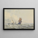 Uitzicht op de volle zee met drie zeilboten - Henri Le Hon — ingelijst kunstwerk aan de muur