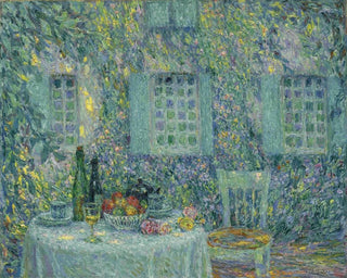 van Het Tafelblad in de zon tussen de bladeren van Gerberoy - Henri Le Sidaner — weergave van het kunstwerk