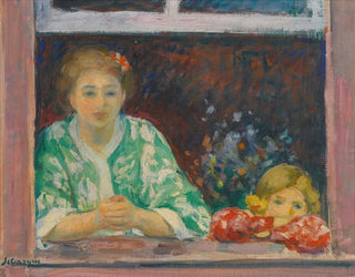 Vrouw en meisje bij het raam - Henri Lebasque — weergave van het kunstwerk