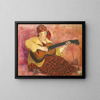 Vrouw met gitaar - Henri Lebasque — ingelijst kunstwerk aan de muur