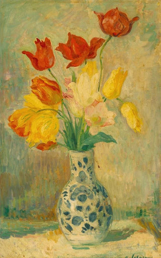 Henri Lebasque - Tulips in a Delftware vase.webp