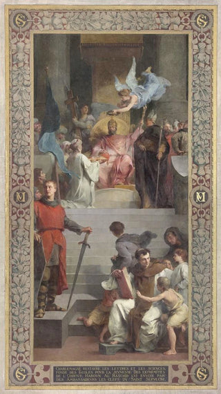 Henri Leopold Lvy - Les ambassadeurs de Haroun al Rashid offrent les clefs du Saint Spulcre Charlemagne.webp