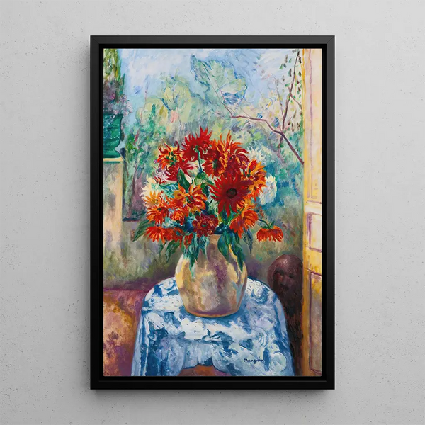 Dahlias sur la terrasse de Loustalet Saint-Tropez - Henri Manguin — ingelijst kunstwerk aan de muur