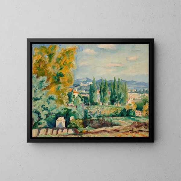 Autumn landscape painting around Saint-Tropez - Henri Manguin — framed artwork on a wall