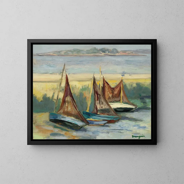 Sailing boats at low tide - Henri Manguin — framed artwork on a wall