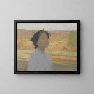 van een jonge meisje met een lauwerkrans - Henri Martin — ingelijst kunstwerk aan de muur