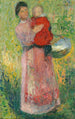 Vrouw die een kind in het rood vasthoudt - Henri Martin — weergave van het kunstwerk