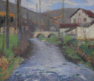 L'école et le pont sur le vert Labastide-du-Vert - Henri Martin — weergave van het kunstwerk