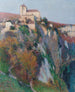 L'église Saint-Cirq-Lapopie perchée sur la falaise de la boucle du Lot ciel bleu - Henri Martin — weergave van het kunstwerk