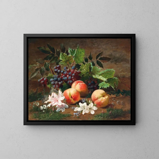 Natuurlijke stilleven met perziken en druiven - Henri Rousseau — ingelijst kunstwerk aan de muur
