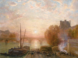 Parijs, de Seine en het Louvre bij zonsondergang - Henri Zuber — weergave van het kunstwerk