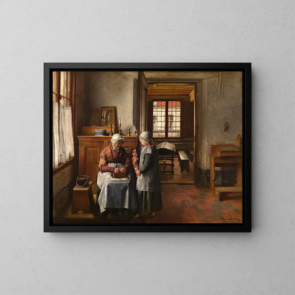 The Grandmothers' Feast - Henri de Braekeleer — framed artwork on a wall