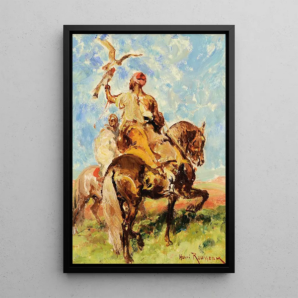 The falconer - Henri Émilien Rousseau — framed artwork on a wall