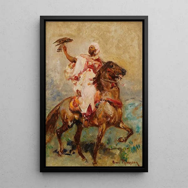 North African Painting on horseback - Henri Émilien Rousseau — framed artwork on a wall