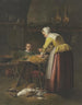 Vrouw en kind in de keuken met wortels en gevogelte - Henricus Franciscus Wiertz — weergave van het kunstwerk
