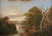 Uitgestrekt landschap langs de rivier de Hudson met een kasteel op de achtergrond - Henry Ary — weergave van het kunstwerk