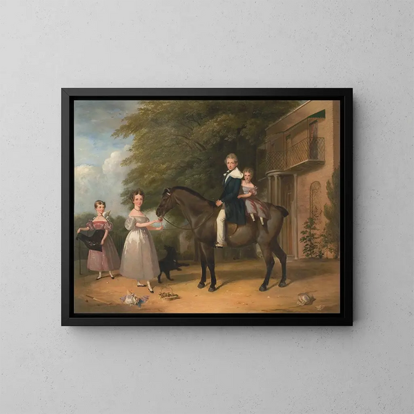 Children with a horse and a dog - Henry Barraud — framed artwork on a wall