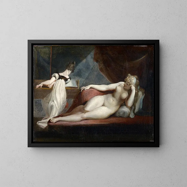 Nude reclining and woman at the piano - Henry Fuseli — framed artwork on a wall
