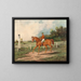 Paard van de ren in bruin met jockey op een trainingsbaan en een bebost landschap op de achtergrond - Henry Herman Cross — ingelijst kunstwerk aan de muur