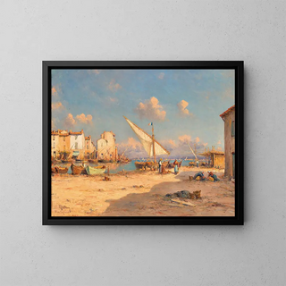 Een uitzicht op Martigues - Henry Malfroy — ingelijst kunstwerk aan de muur