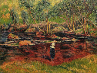 Bretonse schilderij van Pont-Aven met voeten in de rivier - Henry Moret — weergave van het kunstwerk