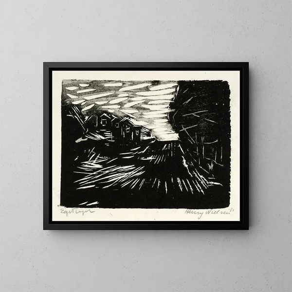 Narrow Path Between Houses - Henry Nielsen — framed artwork on a wall