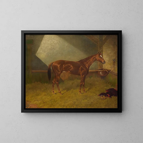 a racing horse in a stable - Henry Stull — framed artwork on a wall