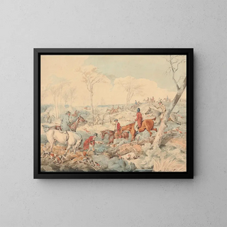 Tekening van de jachtdekking op vos - Henry Thomas Alken — ingelijst kunstwerk aan de muur
