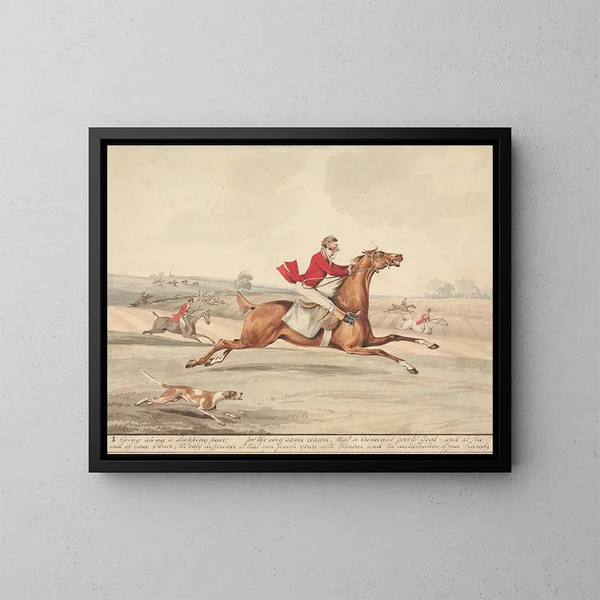 van Henry Thomas Alken - Schilderij met gekwalificeerde paarden en niet-gekwalificeerde ruiters in een stevig tempo — ingelijst kunstwerk aan de muur