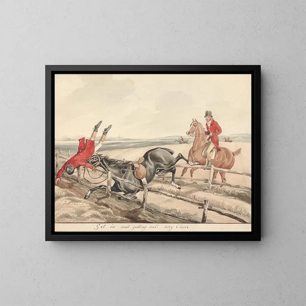 Paarden gekwalificeerd en ruiters niet gekwalificeerd gaan zeer behendig in en uit - Henry Thomas Alken — ingelijst kunstwerk aan de muur