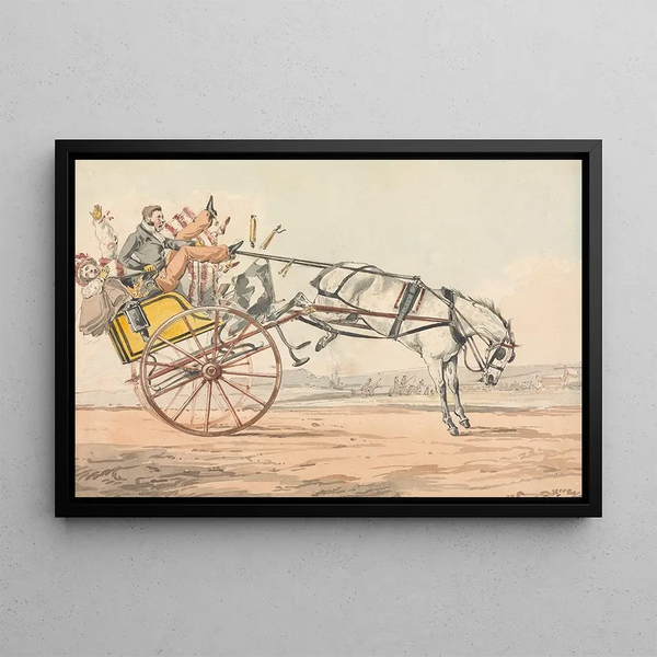 Ontdekkingen sportieve of de ellende van het rijden, je ontdekt dat de teugels onder zijn staart zitten - Henry Thomas Alken — ingelijst kunstwerk aan de muur