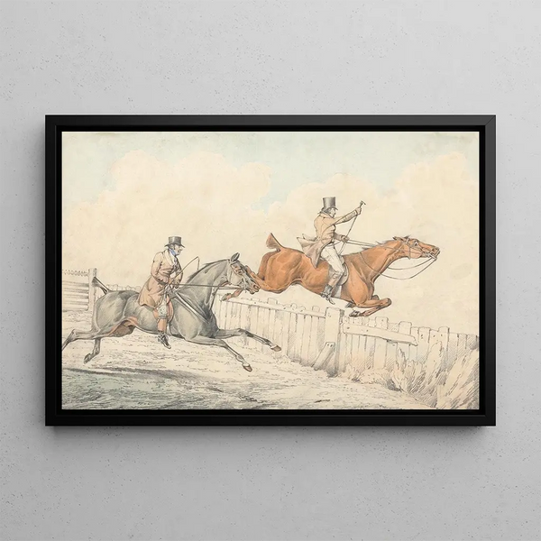 Henry Thomas Alken - Two Riders Jumping a Wooden Fence.webp
