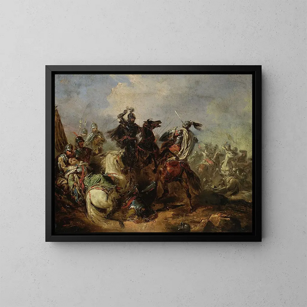 Battle of the Lithuanians against the Teutonic Knights - Henryk Pillati — framed artwork on a wall