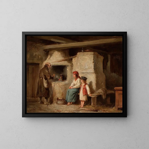 in a peasant cottage - Henryk Pillati — framed artwork on a wall