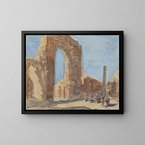 De moskee Quwwat-ul-Islam en de ijzeren pilaar van Delhi in het complex van de Qûtb Minâr - Hercules Brabazon Brabazon — ingelijst kunstwerk aan de muur
