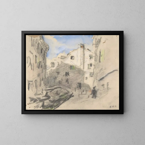 Straatscène van een Venetisch straatbeeld - Hercules Brabazon Brabazon — ingelijst kunstwerk aan de muur