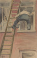 Laveur de vitres - Herman Heijenbrock — ingelijst kunstwerk aan de muur
