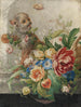 van een mand met bloemen in een stenen nis met een aap en een vlinder - Herman Henstenburgh — weergave van het kunstwerk
