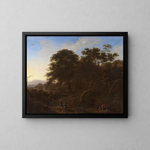 Landscape with Travelers - Herman Saftleven — framed artwork on a wall