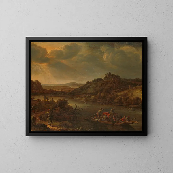 View of a River with a Boat - Herman Saftleven — framed artwork on a wall