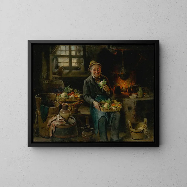 Old man in the kitchen - Hermann Kern — framed artwork on a wall