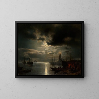 Hermann Ottomar Herzog - A Moonlit Harbor.webp