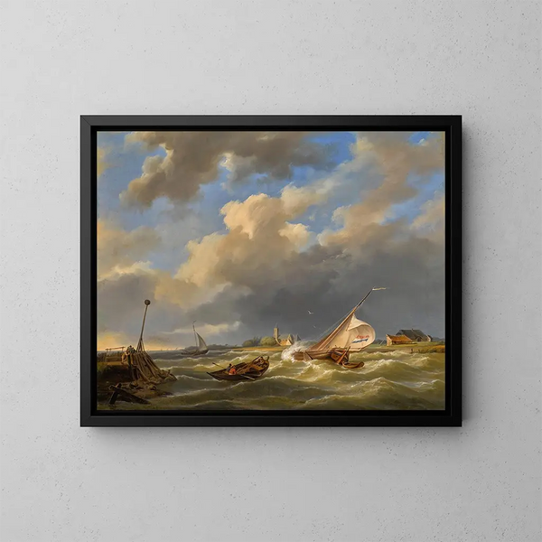 Boats at Sea - Hermanus Koekkoek — framed artwork on a wall