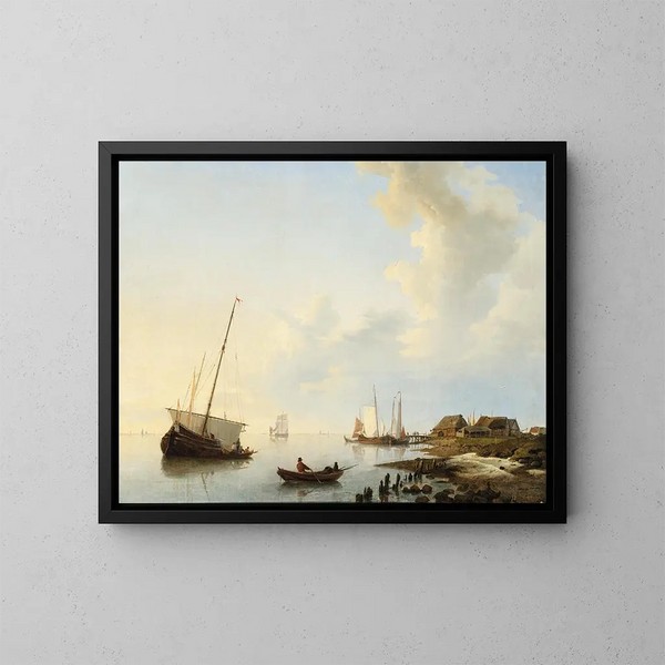 Boats in an Estuary - Hermanus Koekkoek — framed artwork on a wall