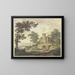 van een schilderij dicht bij een brug en verschillende gebouwen in het water, vijf kinderen die zwemmen - Hermanus Numan — ingelijst kunstwerk aan de muur